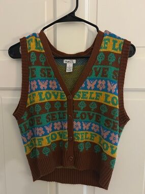 rue21 Brown Multicolor 'Self Love' Knit Button Vest